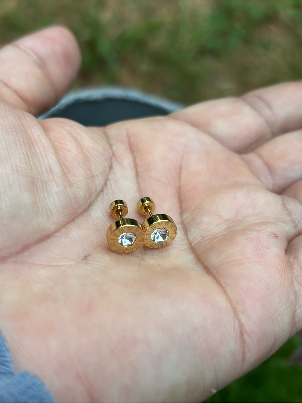 Gold-Tone Stud Earrings with Clear Crystal Accent (STAINLESS STEEL)